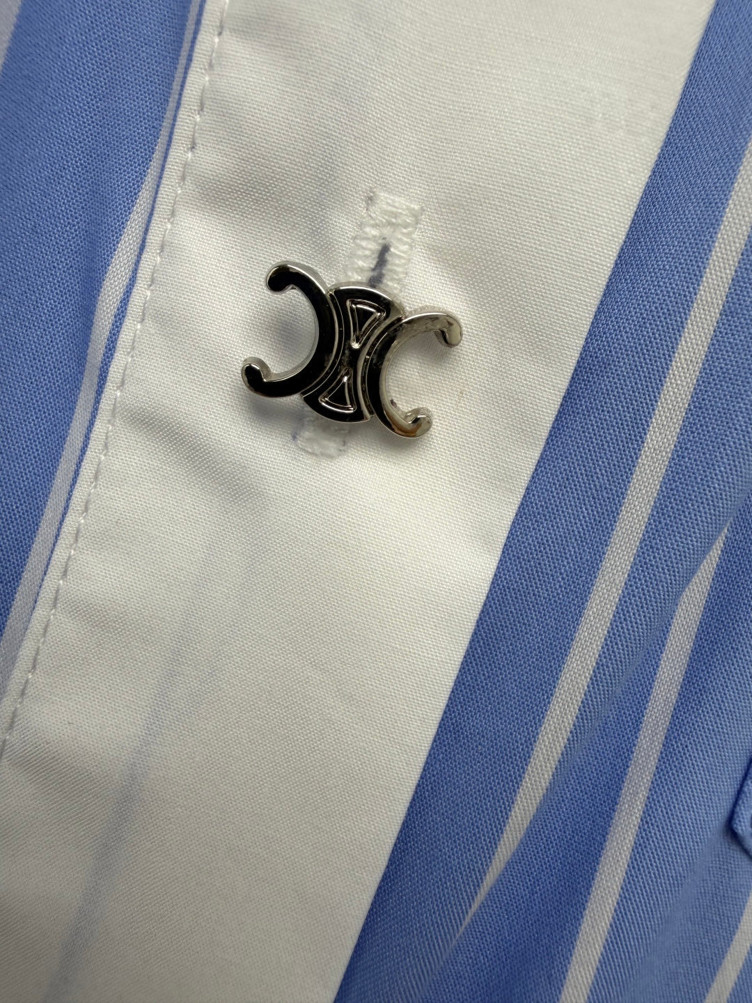 Celine Blue and White Striped Shirt Dress in Cotton 386781