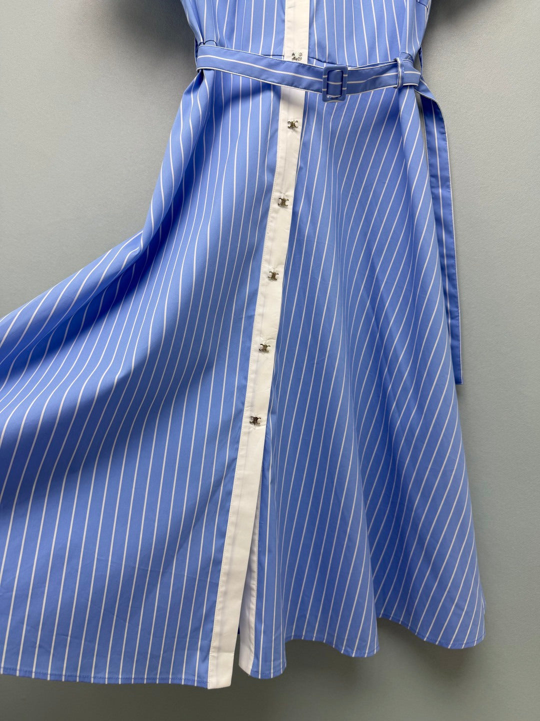 Celine Blue and White Striped Shirt Dress in Cotton 386781