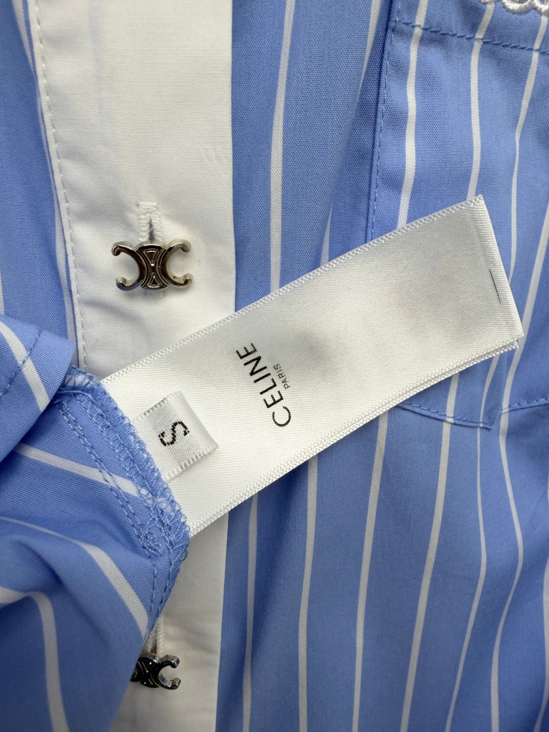 Celine Blue and White Striped Shirt Dress in Cotton 386781