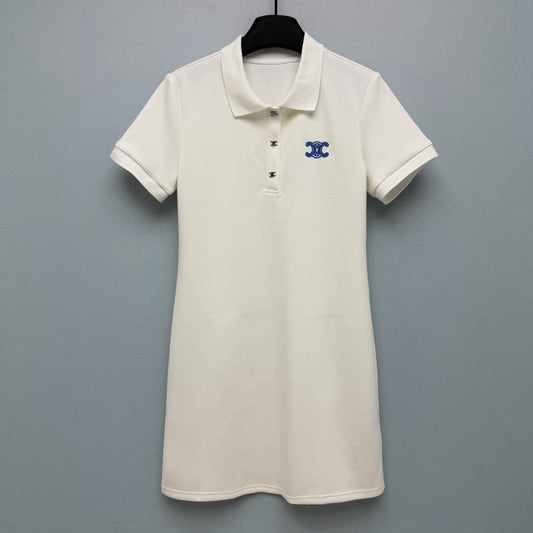 Celine 26 Polo Dress White in Cotton 386640