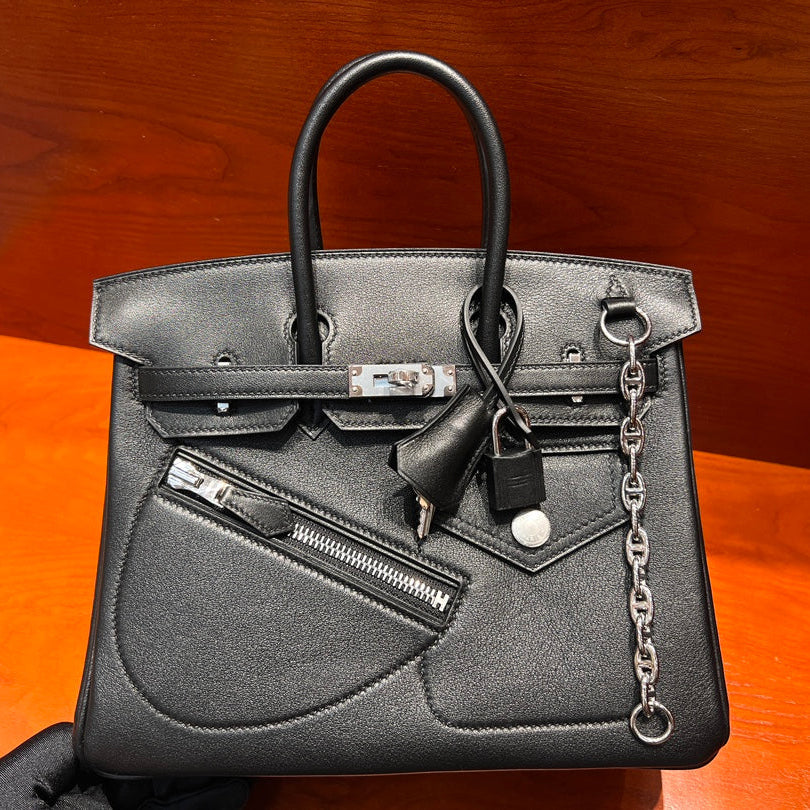 HM Limited Edition Birkin Rock 25cm Handbag Black Evergrain