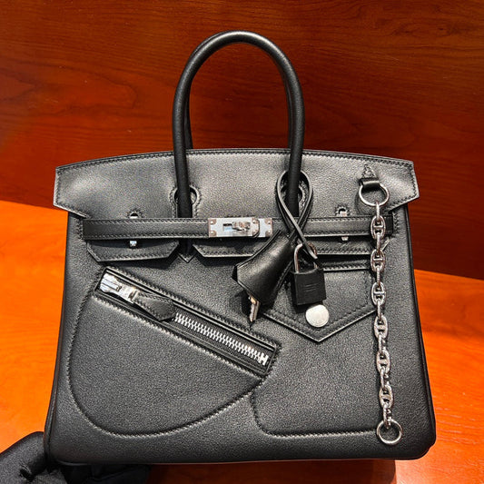 HM Limited Edition Birkin Rock 25cm Handbag Black Evergrain