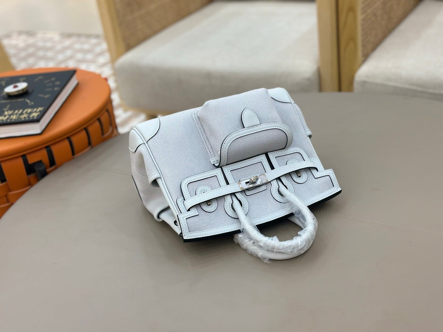 HM Birkin Cargo 25CM Handbag Light Gray Swift Canvas