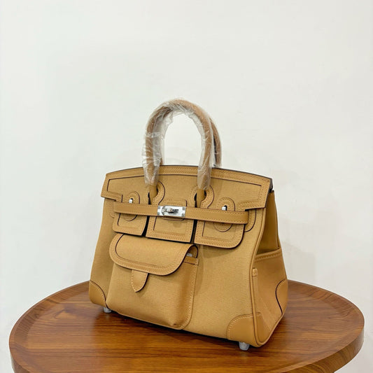 HM Birkin Cargo 25CM Handbag Sand Beige Swift Canvas