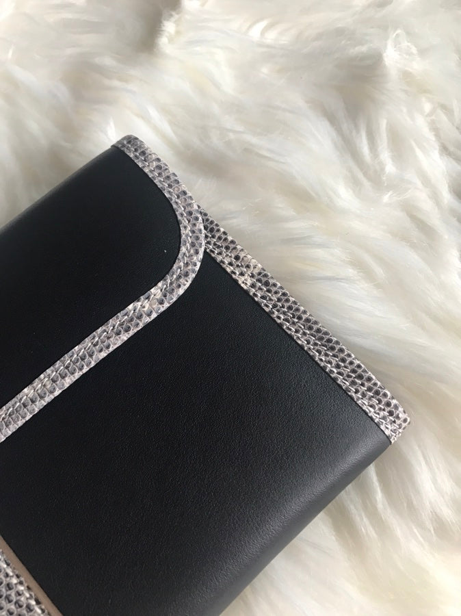 HM Jige Elan 29 Clutch In Black Calfskin With White Lizard Skin (25 days of production)