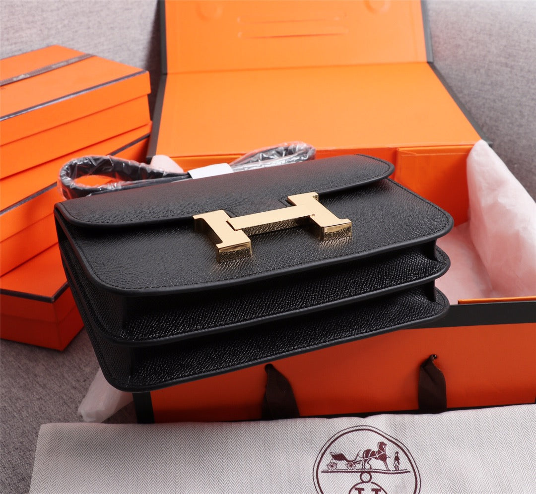 HM CONSTANCE BAGS 19 BLACK EPSOM GOLD HARDWARE