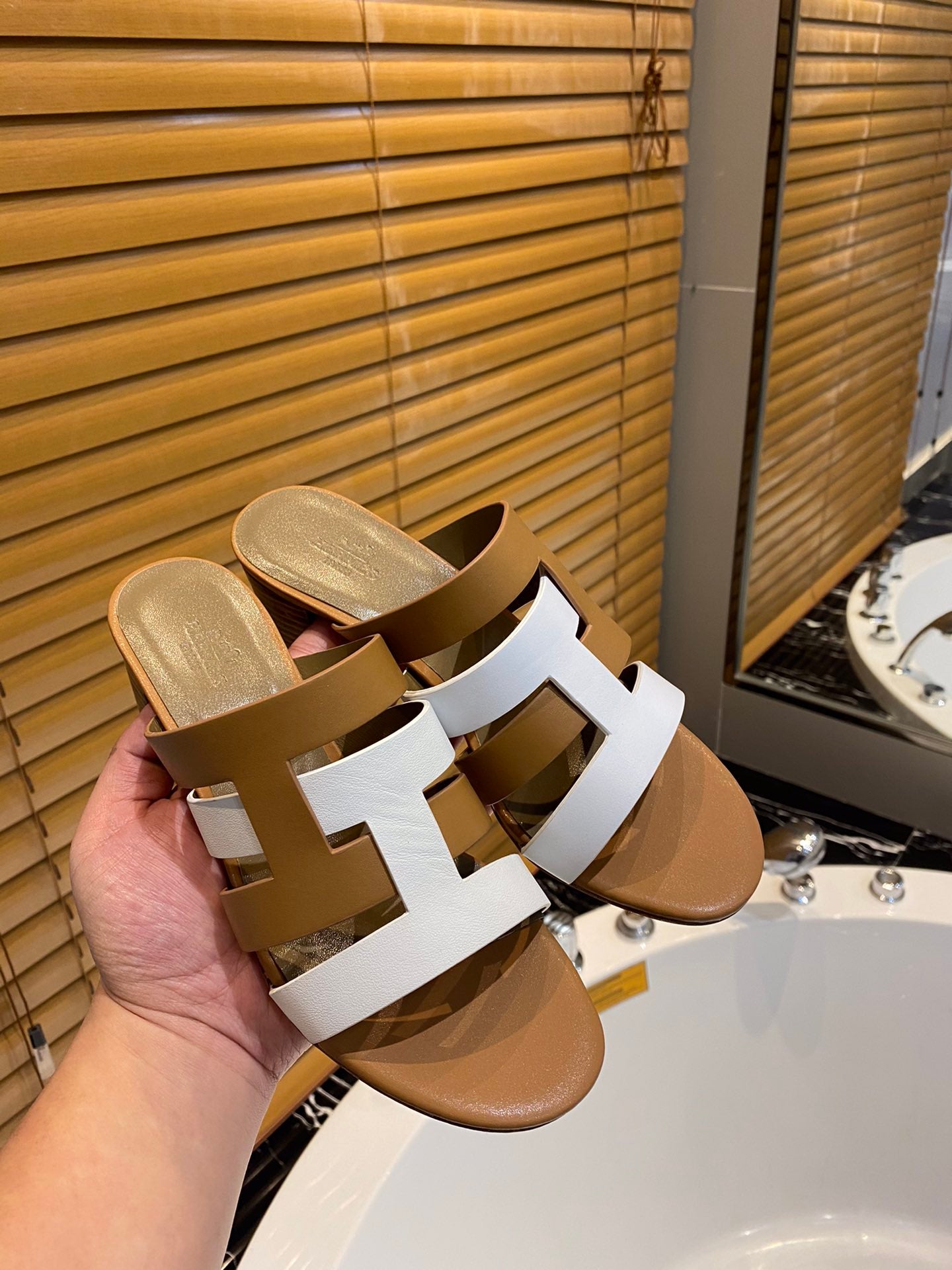 HM Amica Sandals 50mm Brown White Sheepskin 546229