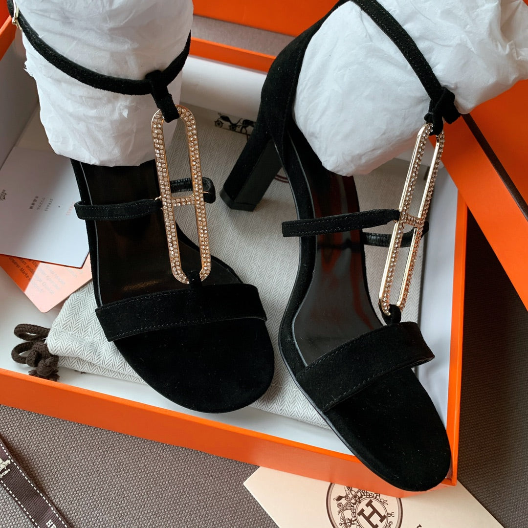 HM Icone Crystal Sandals 60mm Black Suede 546253