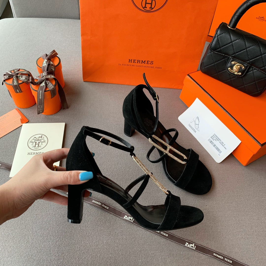 HM Icone Crystal Sandals 60mm Black Suede 546253