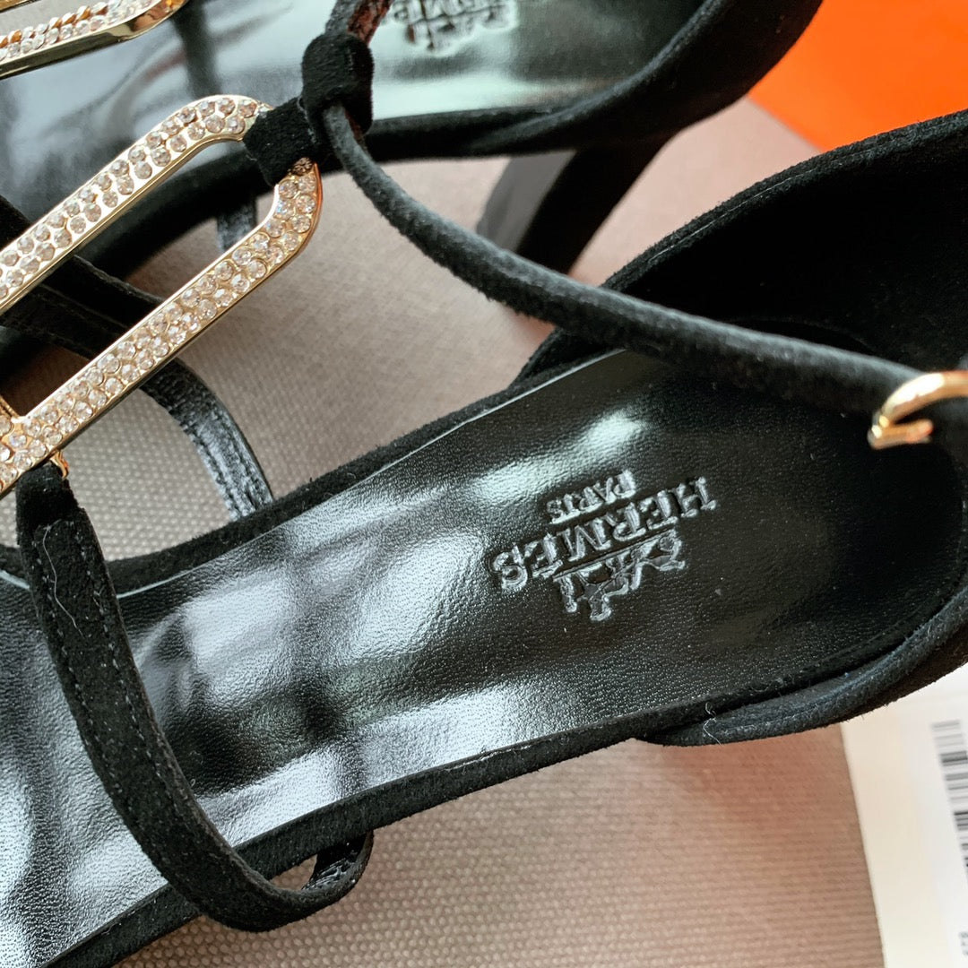 HM Icone Crystal Sandals 60mm Black Suede 546253