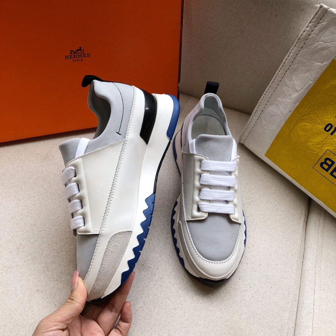 HM 26s Stadium Sneaker White Grey Calfskin Suede 546239