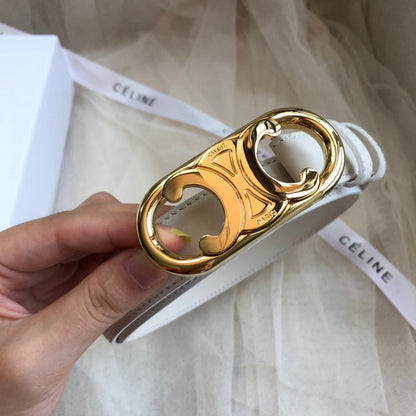 CELINE 25S BELT 25MM IN LIGHT GRAY CALFSKIN GOLD HARDWARE 562439