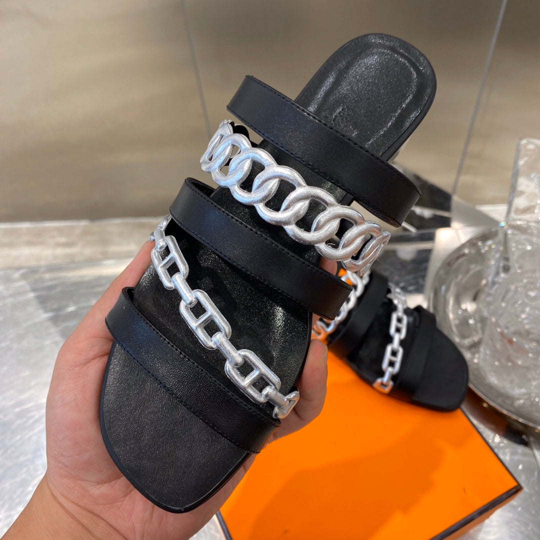 HM Amalfi Slide Sandals Black Sheepskin 546256