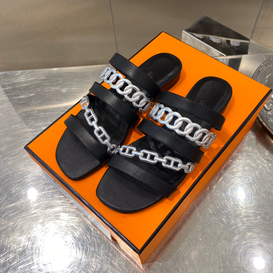HM Amalfi Slide Sandals Black Sheepskin 546256