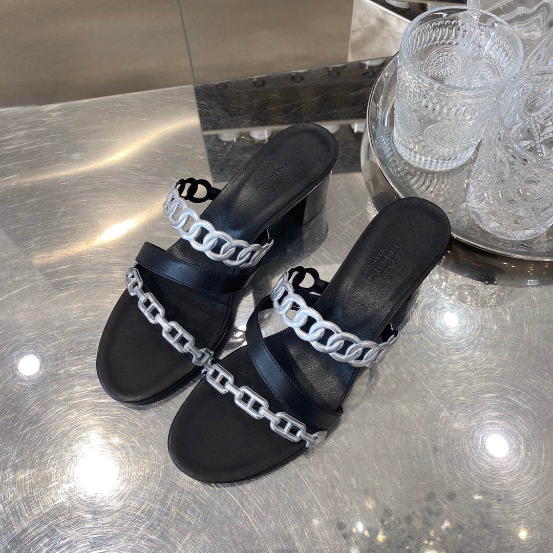 HM Amalfi Sandals 55mm Black Sliver Sheepskin 546264