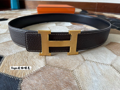HERMES CONSTANCE BELT BUCKLE & REVERSIBLE CHOCOLATE BROWN LEATHER STRAP 38MM GOLD HARDWARE