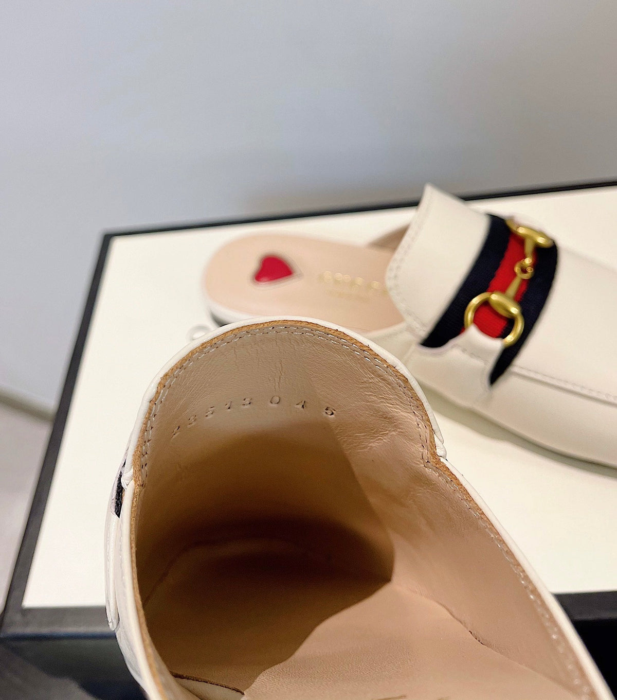 gg loafer cream calfskin black red canvas