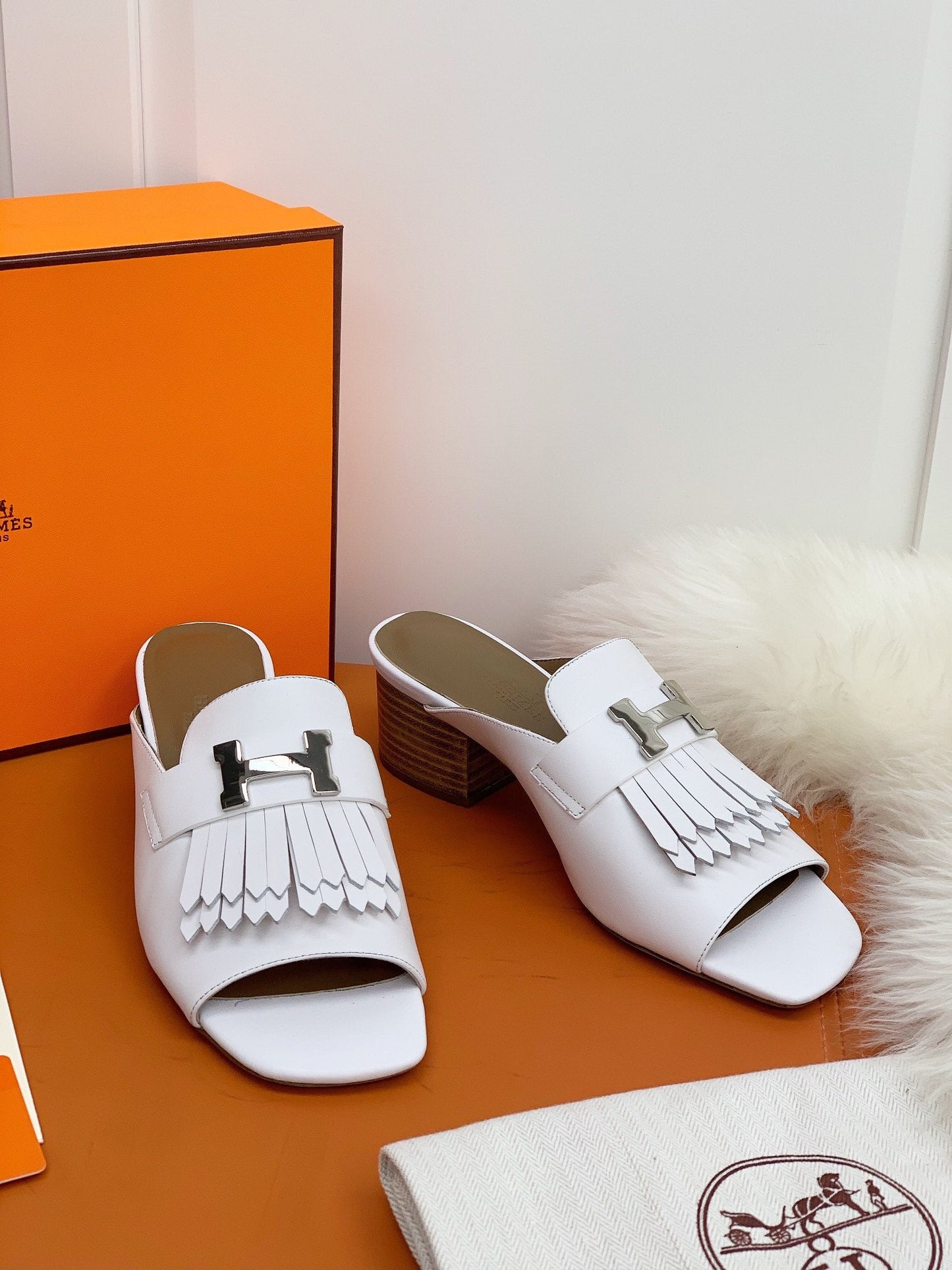 HM Alma Sandals 45mm Brown White Cowhide 546345