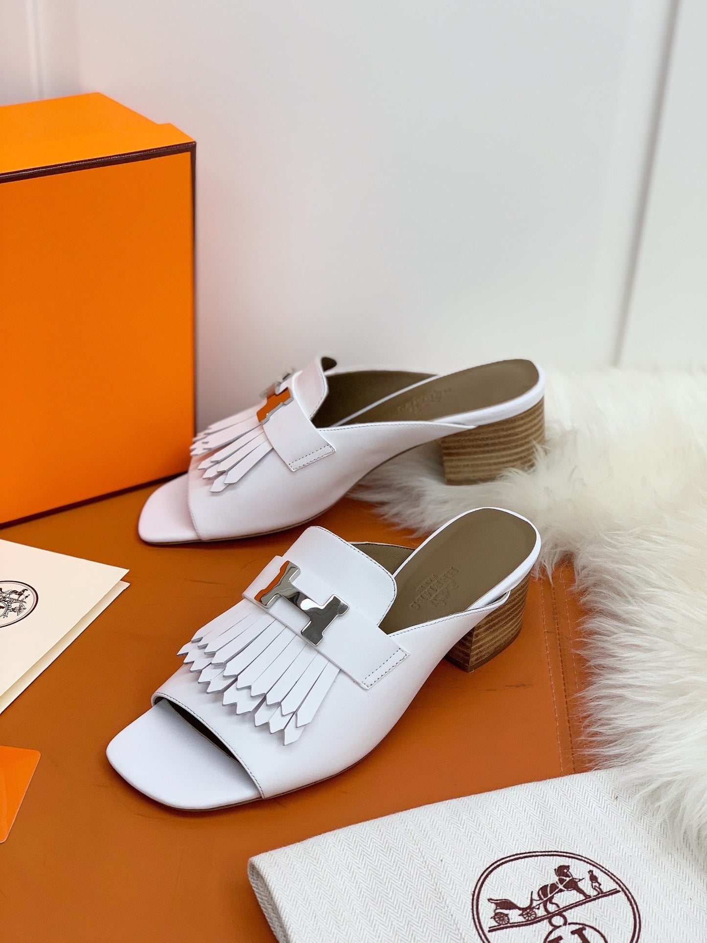 HM Alma Sandals 45mm Brown White Cowhide 546345