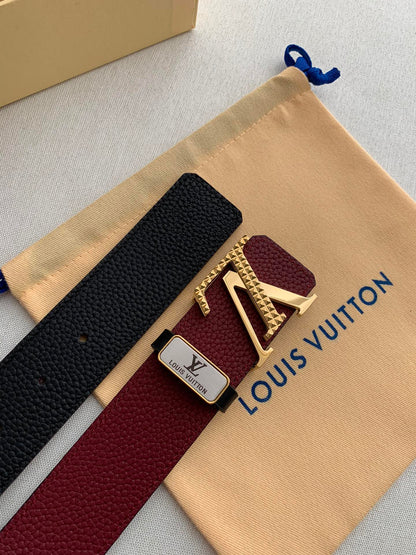 LOUIS VUITTON LV 25S BELT 38 MM IN DARK RED CALFSKIN 593214