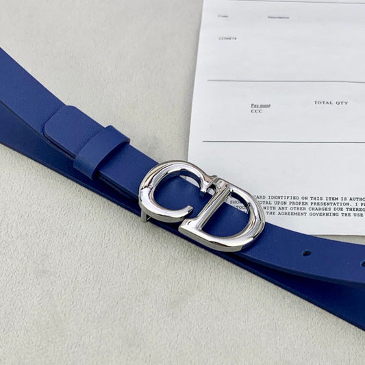 DIOR 25S BELT 20 MM IN NAVY BLUE CALFSKIN WITH SILVER HARDWARE 590778