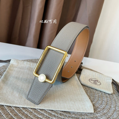 HERMES OSCAR BELT BUCKLE & REVERSIBLE KHAKI BROWN AND ORANGE LEATHER STRAP 38MM GOLD HARDWARE