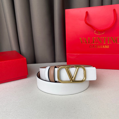 VALENTINO REVERSIBLE VLOGO SIGNATURE BELT IN GLOSSY BEIGE WHITE CALFSKIN GHW 30 MM