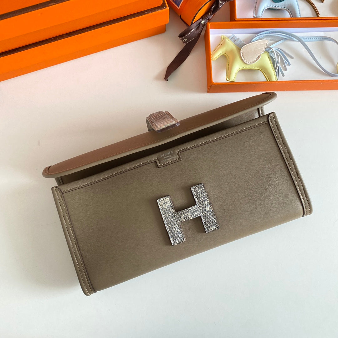 HM Jige Elan 29 Clutch In Taupe Calfskin With White Lizard Skin (25 days of production)