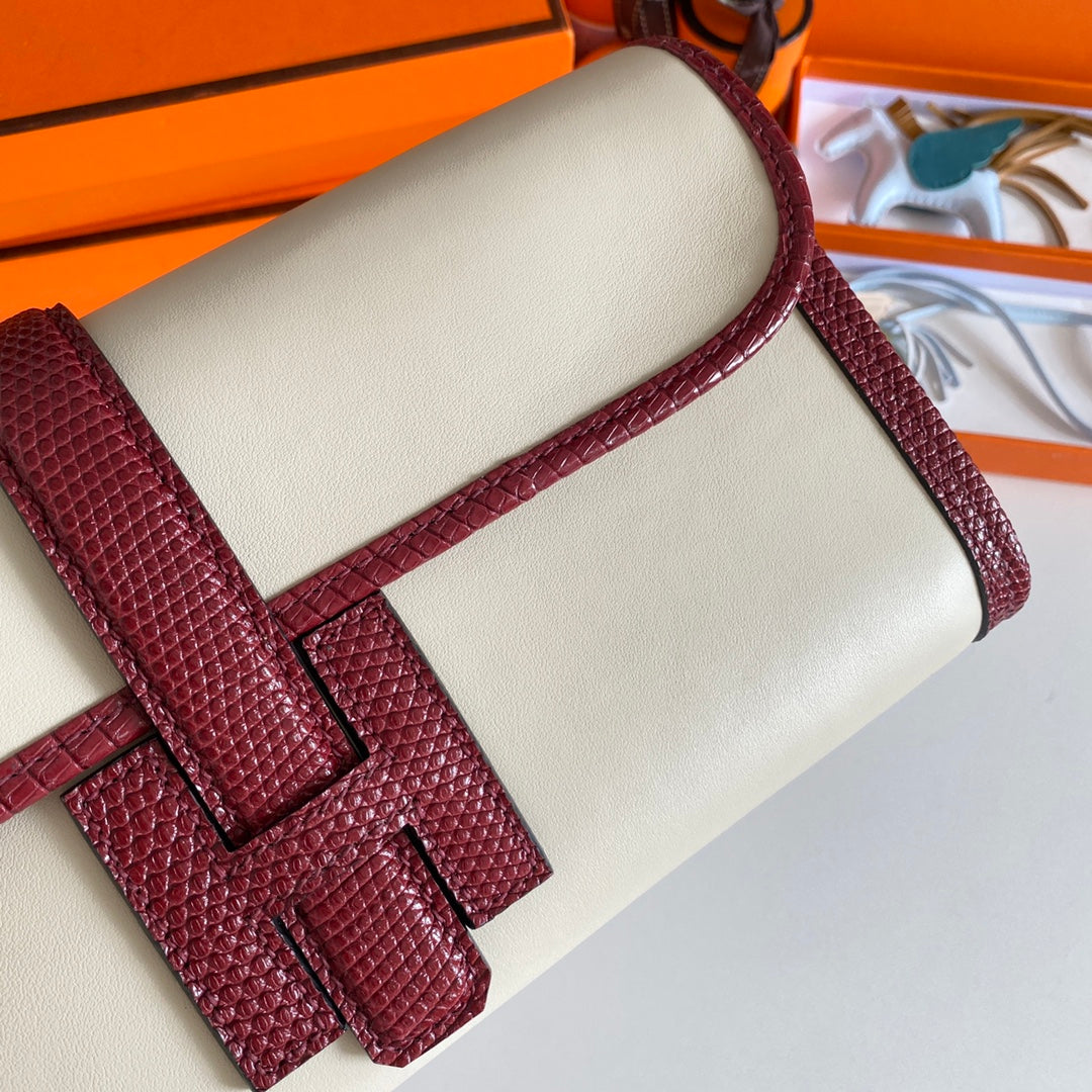 HM Jige Elan 29 Clutch In White Calfskin With Garnet Red Lizard Skin (25 days of production)