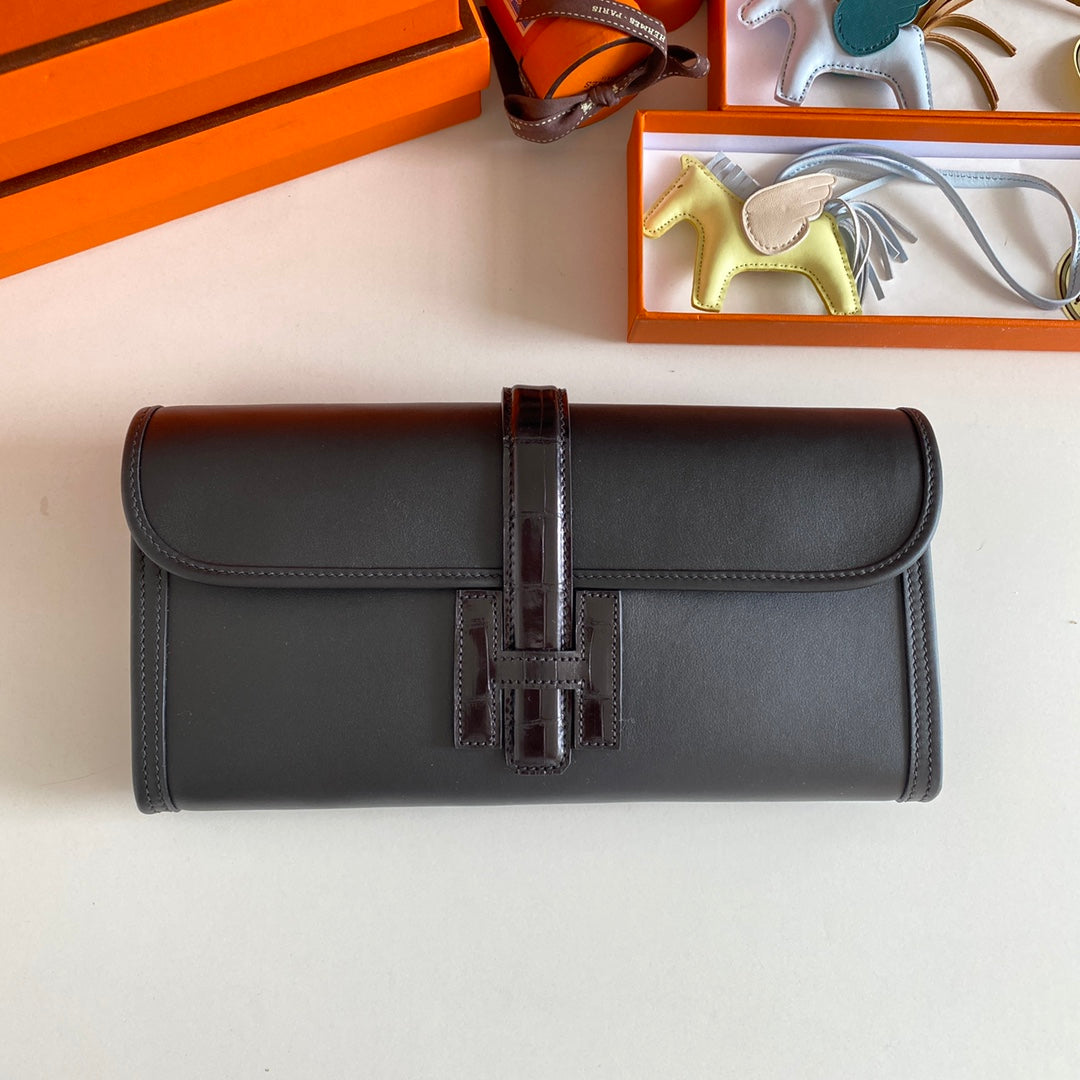 HM Jige Elan 29 Clutch In Black Calfskin With Lizard Skin(25 days of production)
