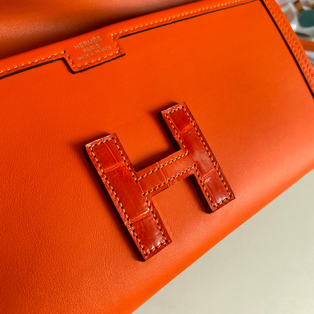 HM Jige Elan 29 Clutch In Bright Orange Calfskin With Lizard Skin(25 days of production)