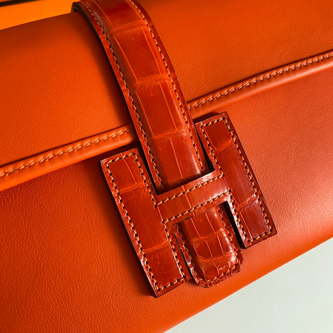 HM Jige Elan 29 Clutch In Bright Orange Calfskin With Lizard Skin(25 days of production)