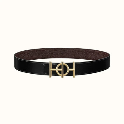 HERMES ULYSSE BELT BUCKLE & REVERSIBLE CHOCOLATE BROWN LEATHER STRAP 38MM GOLD HARDWARE