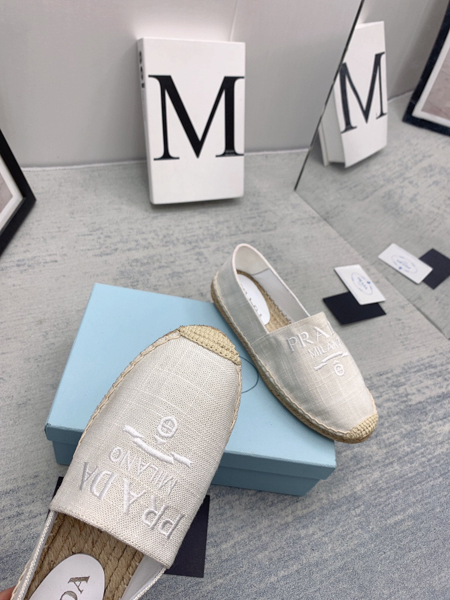 Prada 2026 Loafers Ivory Canvas Rope Sole 731189