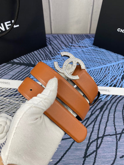 CHANEL 25S BELT 30 MM IN BROWN CALFSKIN WITH SILVER HARDWARE 615101