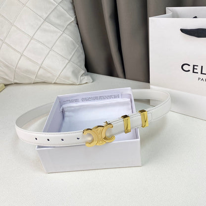 CELINE Medium Triomphe Belt 25mm White Calfskin Gold Loop Ghw