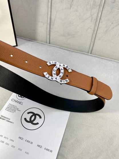 CHANEL 30MM BELT IN BRONZE BROWN SMOOTH CALFSKIN WITH SILVER HARDWARE