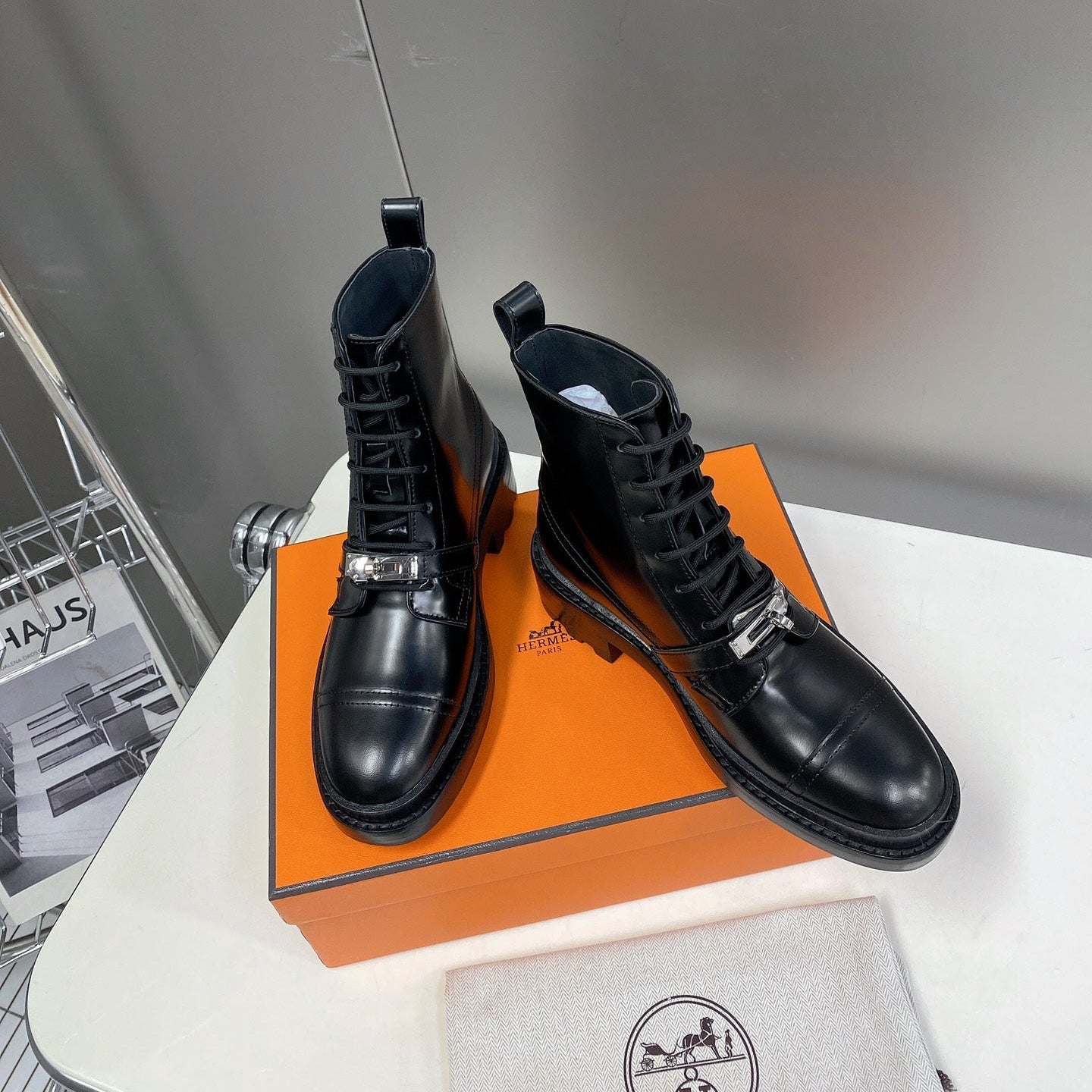 HM 26s Funk Ankle Boot In Black Lambskin With Silver Hardware