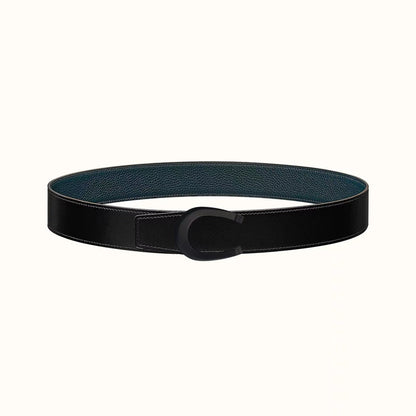 HERMES LUCK BELT BUCKLE & REVERSIBLE BLACK AND NAVY BLUE LEATHER STRAP 38MM