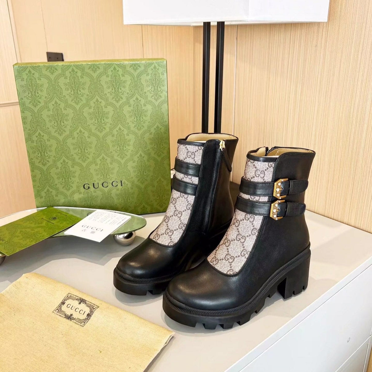 GG ankle boots black monogram canvas cowhide 397794
