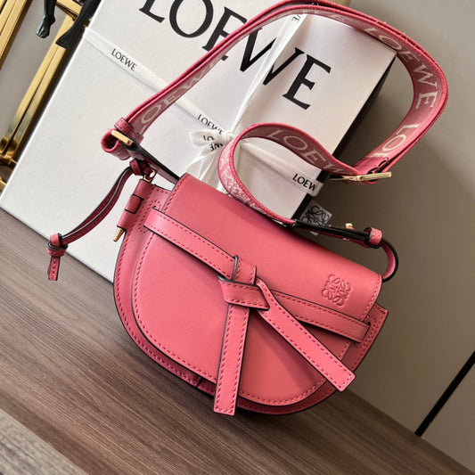 Mini Gate Dual bag in soft calfskin and jacquard pink smooth caflskin
