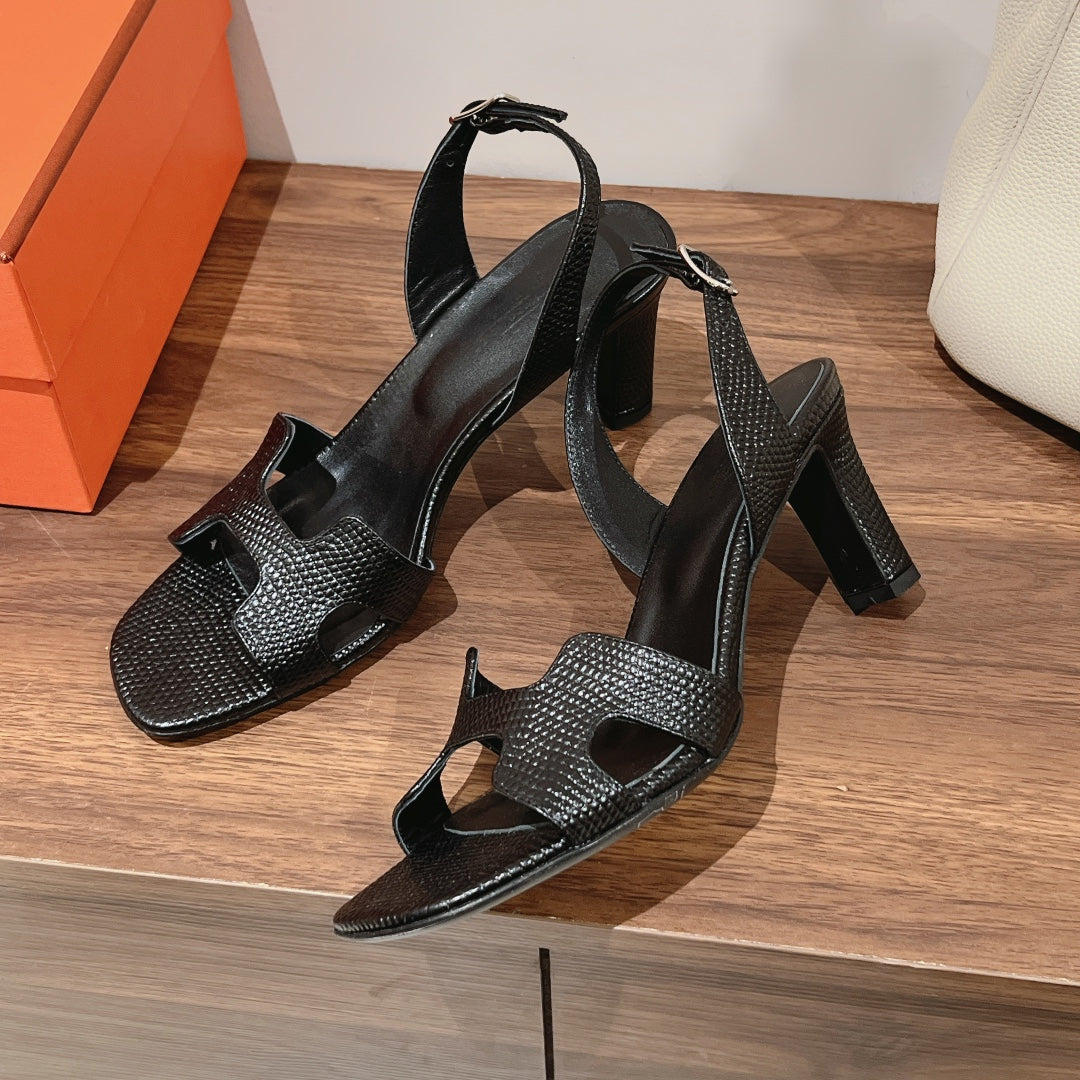HM Holy 75 Sandal In Black Grained Calfskin