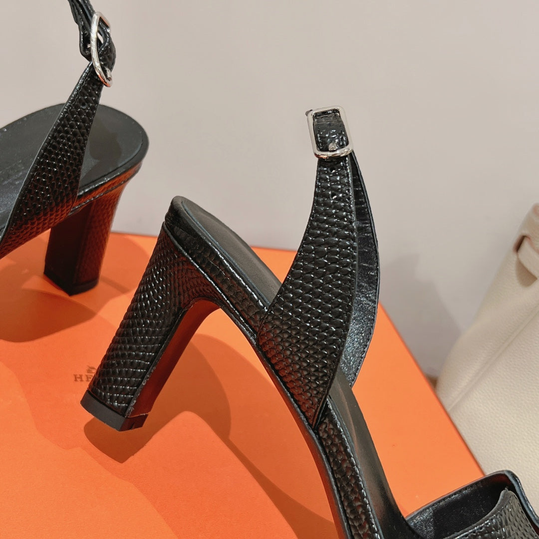 HM Holy 75 Sandal In Black Grained Calfskin