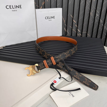 CELINE CL TRIOMPHE 25 MM BELT IN MONOGRAM BROWN CALFSKIN GOLD HARDWARE