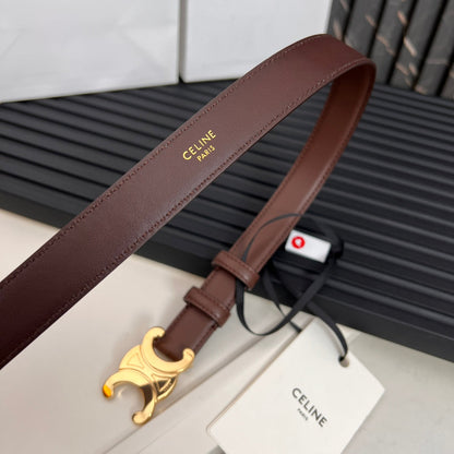 CELINE CL TRIOMPHE 25 MM BELT IN PENNY BROWN CALFSKIN GOLD HARDWARE