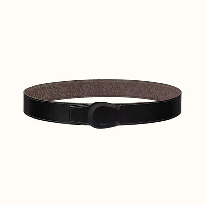 HERMES LUCK BELT BUCKLE & REVERSIBLE KHAKI BROWN LEATHER STRAP 38MM BLACK HARDWARE