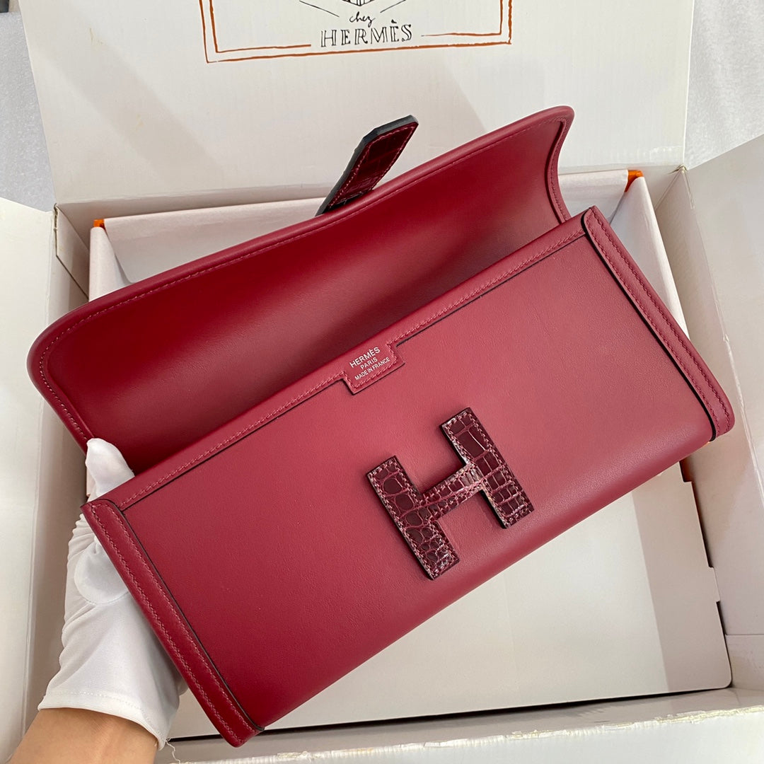 HM Jige Elan 29 Clutch In Cherry Red Calfskin With Wine Red Lizard Skin (25 days of production)