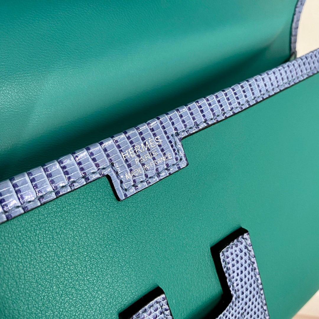HM Jige Elan 29 Clutch In Teal Green Calfskin With Royal Blue Lizard Skin (25 days of production)