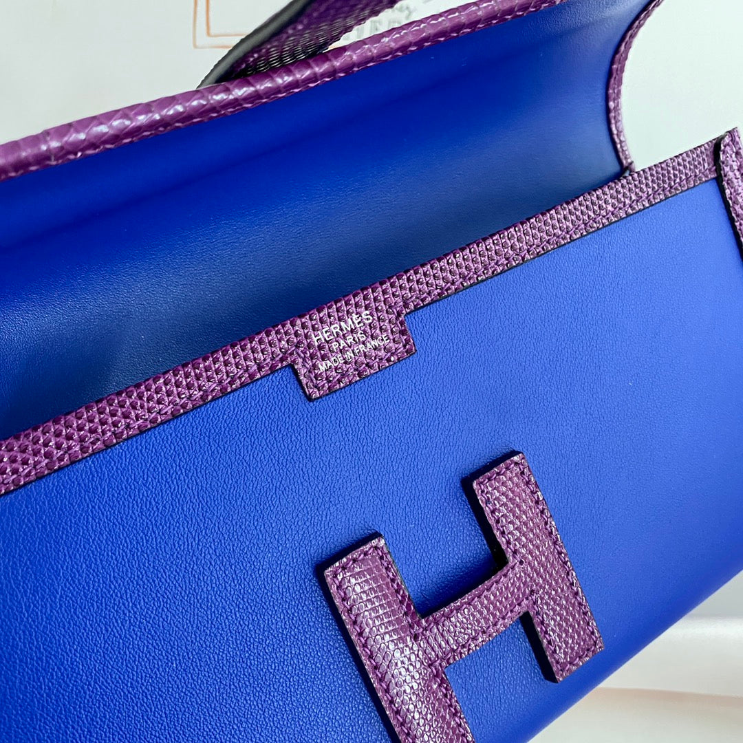 HM Jige Elan 29 Clutch In Cobalt Blue Calfskin With Violet Purple Lizard Skin(25 days of production)