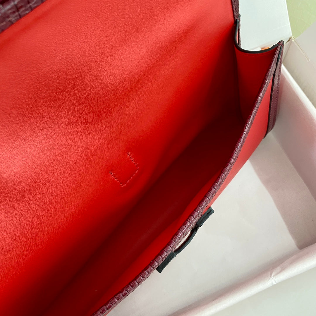 HM Jige Elan 29 Clutch In Candy Red Calfskin With Wine Red Lizard Skin (25 days of production)